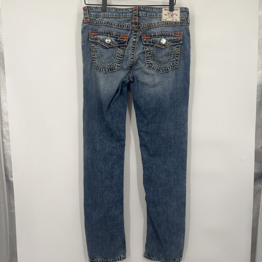 True Religion Billie Mid Rise Straight Jeans Womens 31 Rope Stitch Orange - Picture 7 of 14